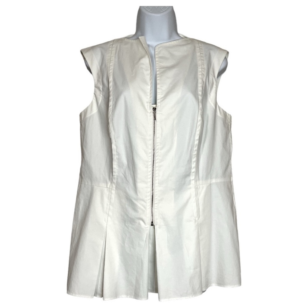 Akris Punto White Sleeveless Peplum Zip Top